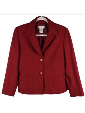 Worthington Petite Red Herringbone One Notched Collar Single Breasted Blazer